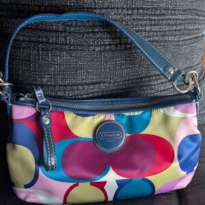 Coach Signature Monogram Small Hobo Baguette Purse Handbag Multicolor F15187